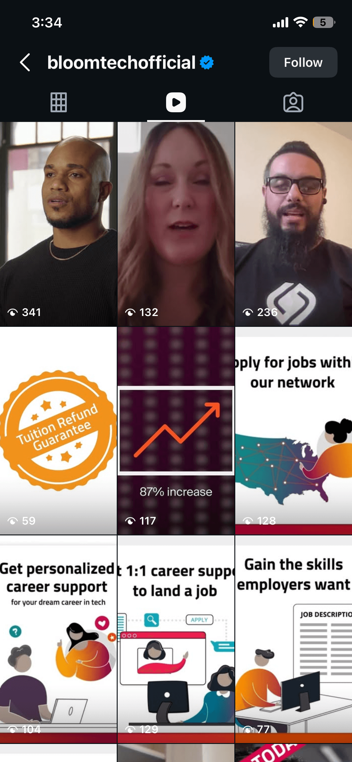 Original BloomTech Instagram screenshot from the earlier brand-led content approach.