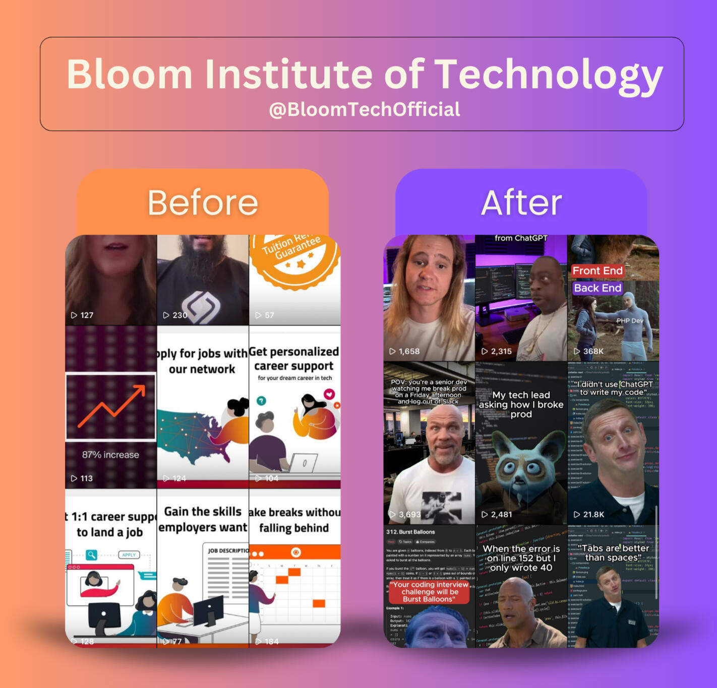 Jack Ross Media before and after for Bloom Institute of Technology